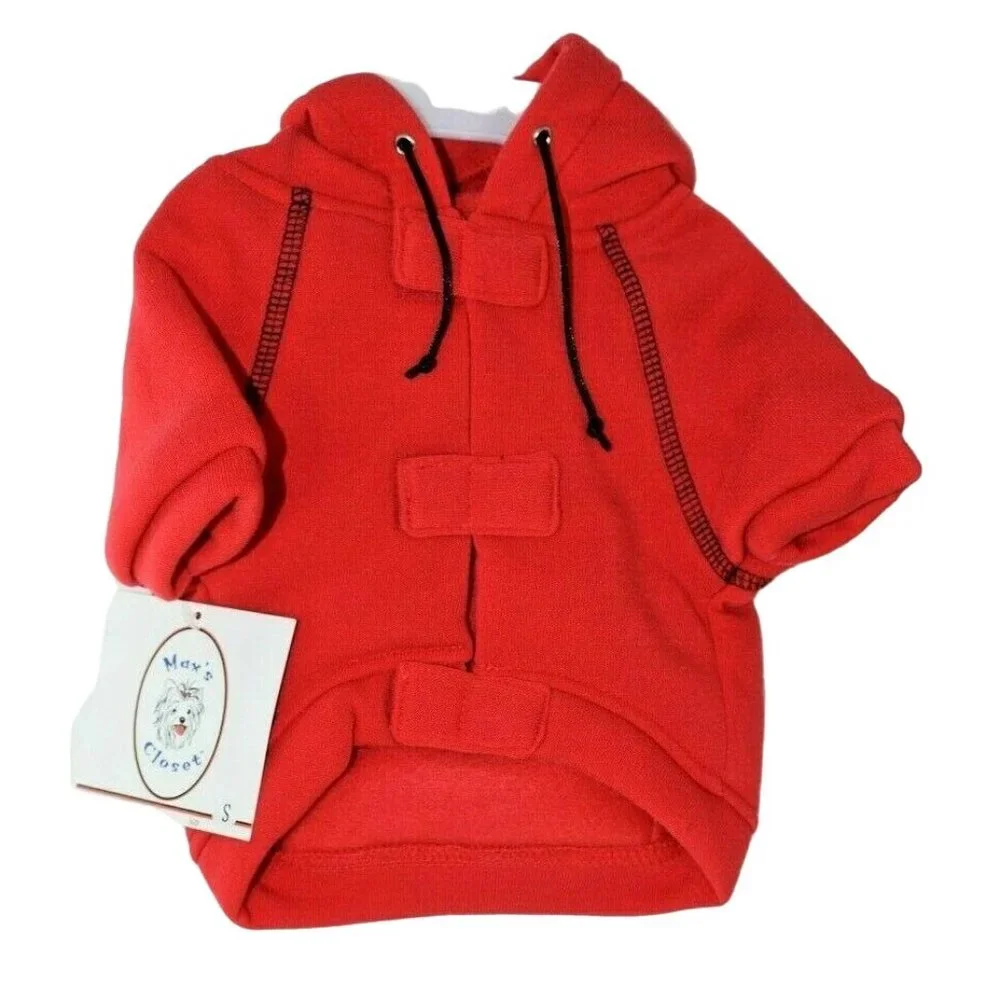 Maxs Closet Dog Small Solid Red Hooded Pet Jacket New
